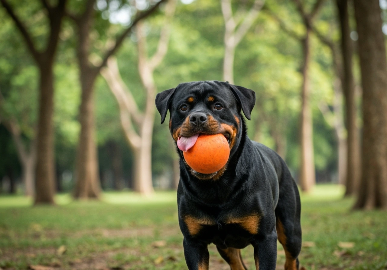 Rottweiler during a hands-on session on a mat