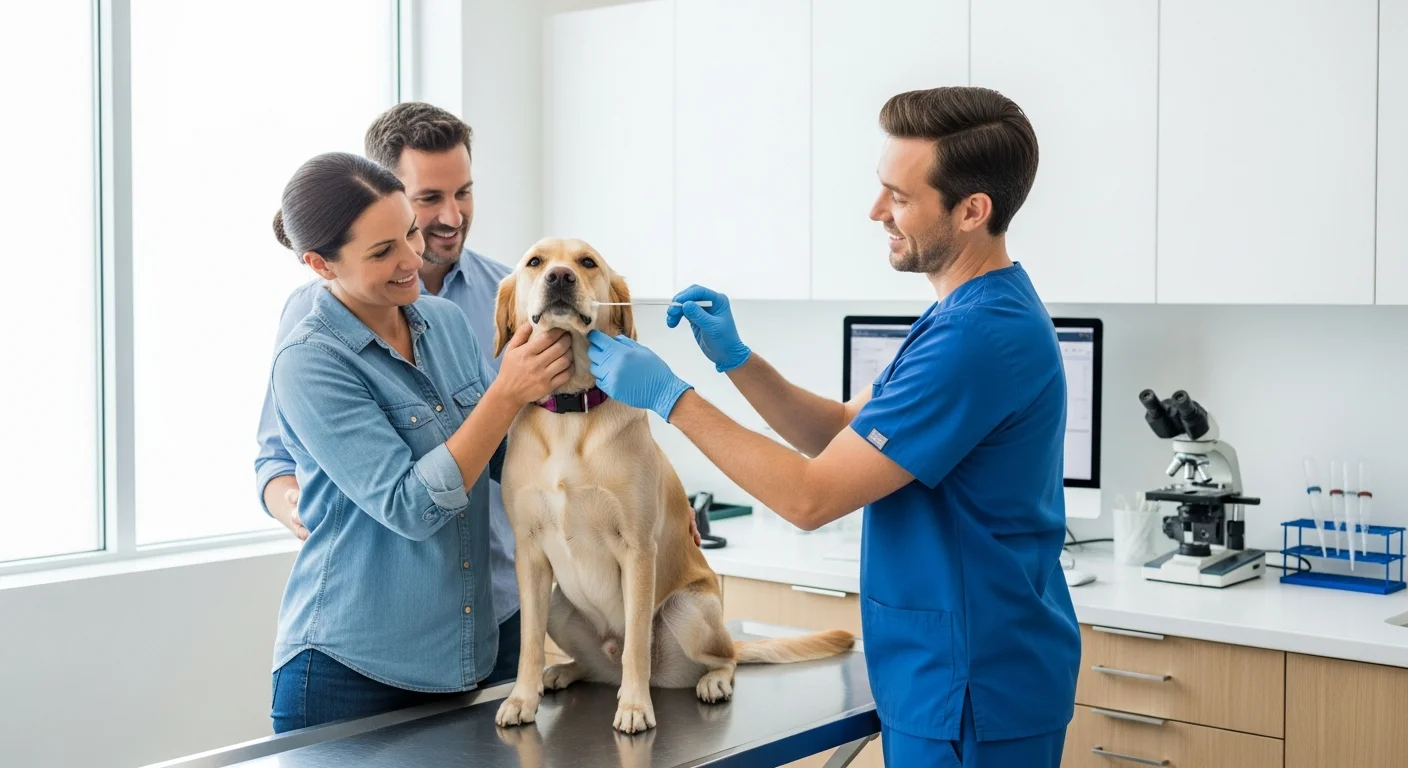Dog on an examination table before an imaging appointment