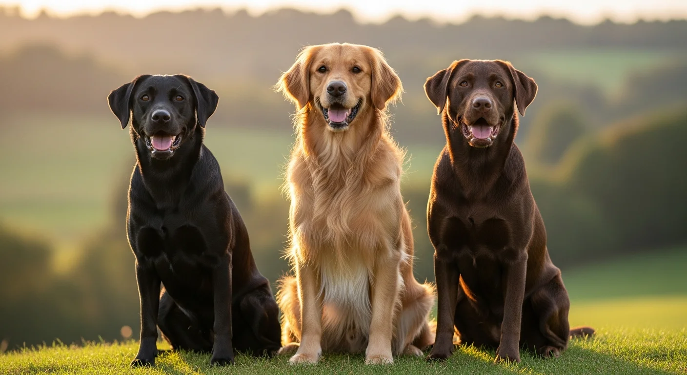 Dogs of different coat colors illustrating how multiple genetic loci interact through epistasis